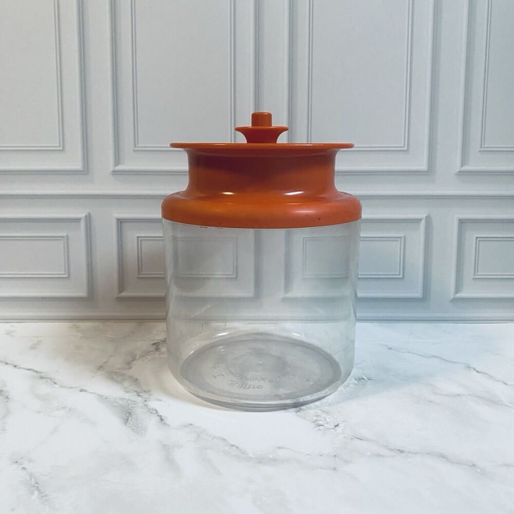 Vintage Tupperware Acrylic 2 1/4 Cup Canister With Orange Lid